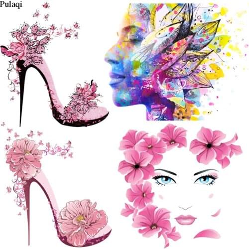 Pulaqi Fashion Girl Stripes Iron On Transfer Princess Patches For Clothing Thermal Stickers On Clothes Butterfly Flower Applique