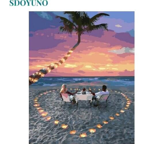SDOYUNO 60x75cm Paint By Numbers Kits Frameless DIY Beach Scenery Painting By Numbers On Canvas Seascape Digital Painting