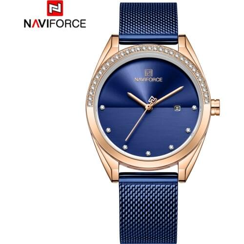 NAVIFORCE Fashion Dress Watch Women Waterproof Slim Mesh Strap Simple Blue for Girl Quartz Date Clock Relogio Masculino 2020 New
