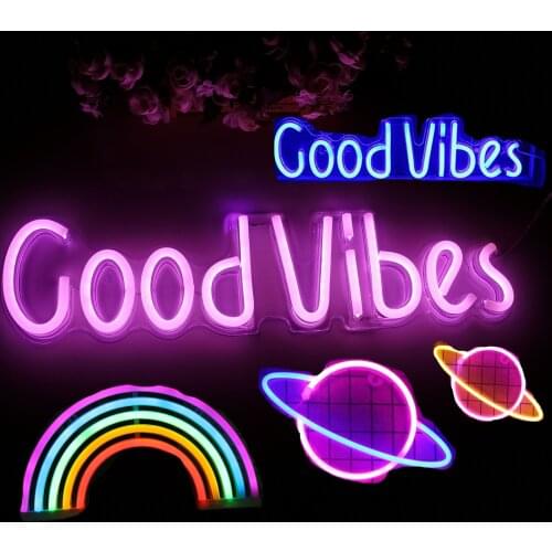 Neon Sign Light Led Good Vibes Letter Neon Lamp Tube For Bar Ktv Snack Shop Game Room Bedroom Party Wall Decoration