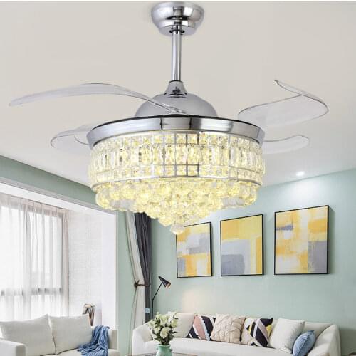 Invisible Crystal Ceiling Fan Light Household Living Room Light Bedroom Silent Dining Room Ceiling Fans with Lights