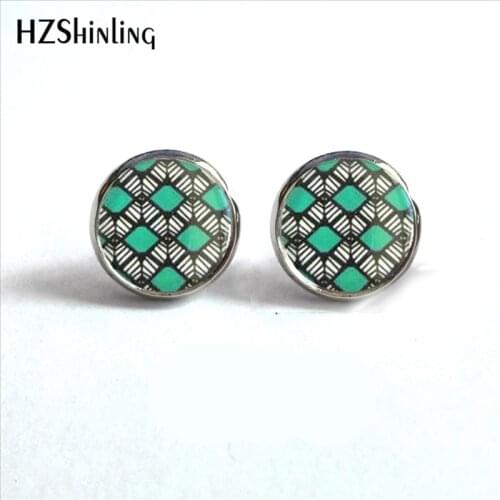 ED-0036 New Arrival Geometric Patterns Earrings Steampunk Round Glass Dome Abstract Geometric Designs Patterns Stud Earrings HZ4