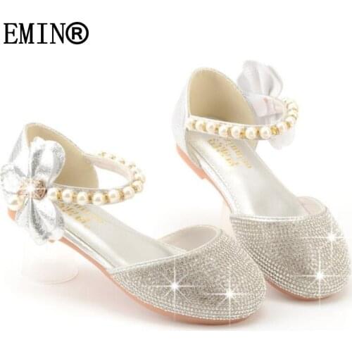 Cinderella Anna Elsa Shoes Princess Bowtie Beading Cosplay Costume Baby Girls SummerSandals Pearles Party Birthday