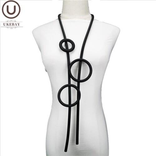 UKEBAY New Round Circle Pendant Necklaces For Women Long Necklace Handmade Rubber Elasticity Chains Leather Jewelry Wholesale