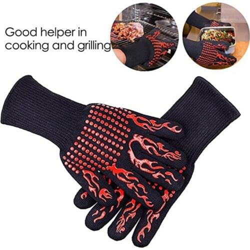 1pair Barbecue Gloves BBQ Gloves Kitchen Oven Mitts Baking Glove Extreme Heat Resistant Multi-Purpose Grilling Cooking Gloves