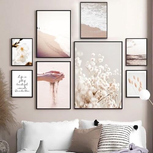 Nordic Posters And Prints Beach Flowers Cotton Grass Wheat Quote Wall Art Canvas Painting Wall Pictures For Living Room Decor