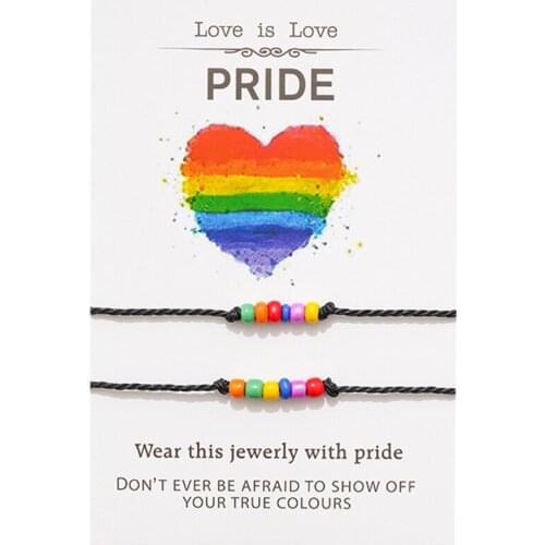 Lgbt Rainbow Seed Beads Wish Card Bracelets Pride Lesbians Gays Bisexuals Weaving Rope Bracelet with Cards Your True Colours