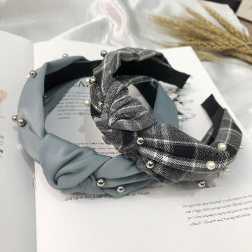 Girls Elastic Hair Bands Top Knot Turban Pearl Headbands Women Hair Accessories Cross Head Hoop Short Hair Style Accessories Hot