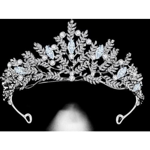 Luxury Leaf Crystal Bridal Tiaras Princess Big Crowns Women Baroque Pageant Diadem Rhinestone Jewelry Wedding Hair Accessories