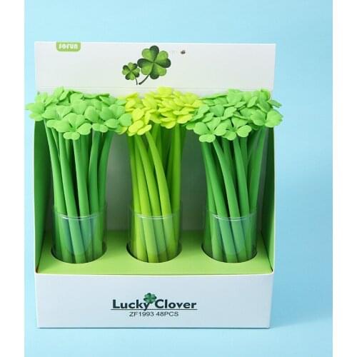 48 pcs/lot Creative Clover Bendable Gel Pen Cute 0.5 mm Signature Pen School Office writing Supplies Promotional Gift