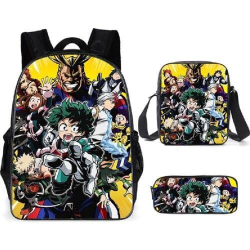 My Hero Academia Backpack Character Print MHA Cosplay Crossbody Bag Pencil Case Three Piece Anime Schoolbag Travelbag Teenagers