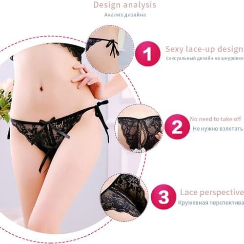 Sexy lace-up open thong T-pants womens panties transparent low-waist large size sexy lace trim lace panties