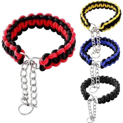 Wide Training Dog Collar Double Strand Nylon Rope Braided P Chain Collar for Medium Large Dogs Walking Running Pet Accessories
