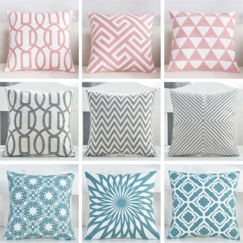 Blue Cushion Cover Cute Diamond Geometric Embroidery Pillow Case With For Sofa Bed Simple Home Decorative 45x45cm Sofa Bed