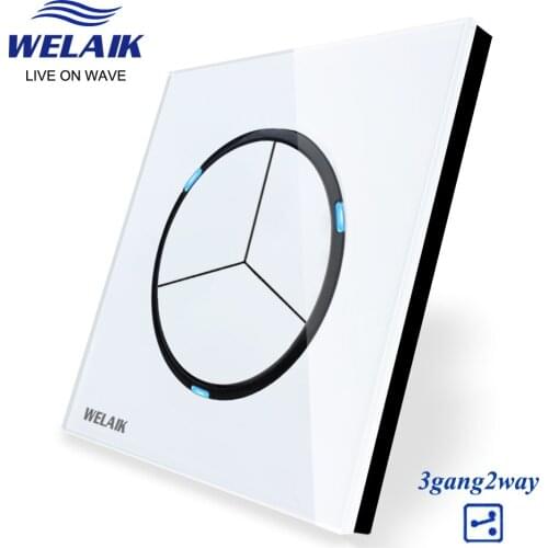 WELAIK UK standard-Crystal Glass-Panel Push-Button Switch-Wall Light-Switch AC110-250V 3Gang-2Way B1732W