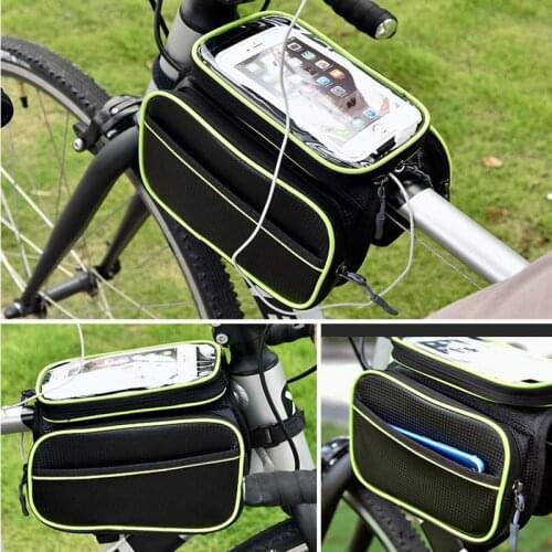 6 Inch Mountain Bike Front Frame Bag Waterproof Bicycle Handlebar Bag With Touch Screen Cell Phone Case Cycling Storage Pouch