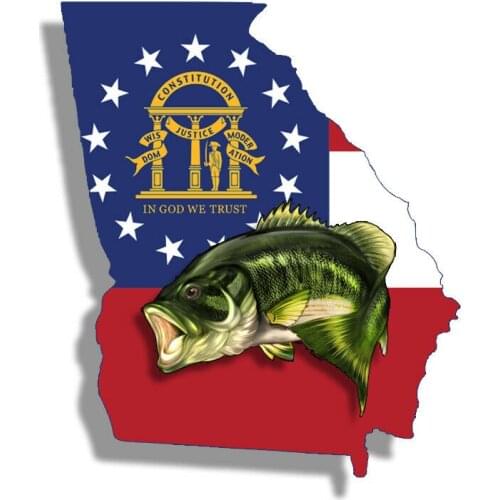 Unique Georgia Bass Fish Flag Sticker GA Fishing Boat Cup Car Truck Window Bumper Personality Decal