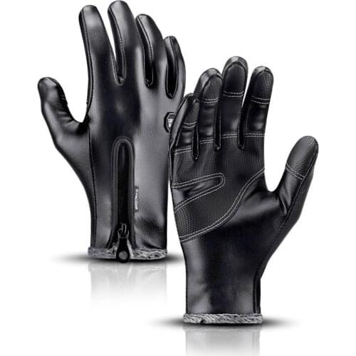 Outdoor windproof waterproof zipper general winter touch screen plus velvet warmth motorcycle riding leather gloves