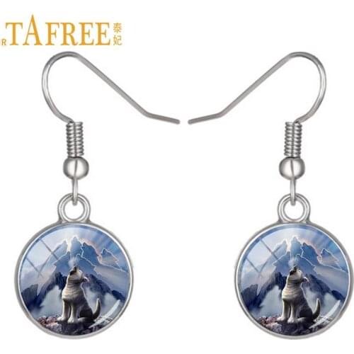 TAFREE Animals Style Wolf Dangle Earrings panda totoro picture drop earrings lovely rabbit pug stock vector jewelry A523