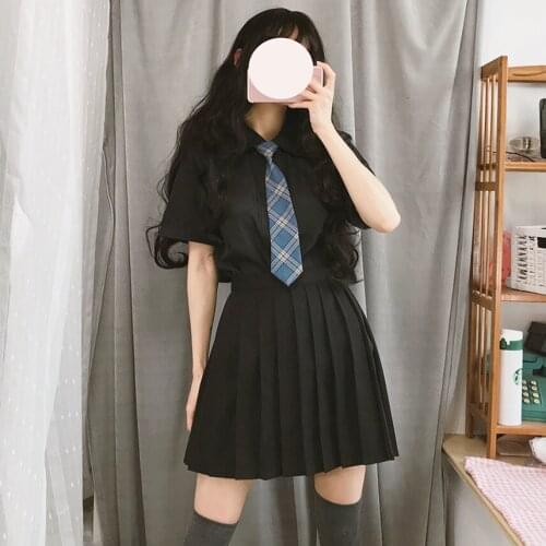 Japanese JK College Wind Short Sleeve Uniform Suit Organ Pleated Shirt Hundred Pleated Skirt and Tie Student SAILOR Suits