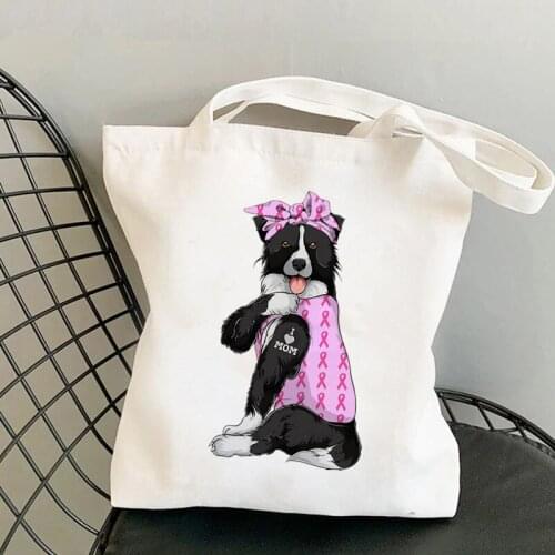 Shopper Pink Bandanas Border Collie I LOVE MOM Printed Tote Bag women shopper handbag girl Shoulder shopping Lady Canvas Bag