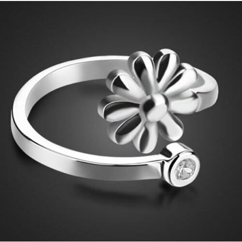 Fashion beautiful chrysanthemum ring Personality can adjust the size of the silver ring Solid 925silver ring women Charm jewelry