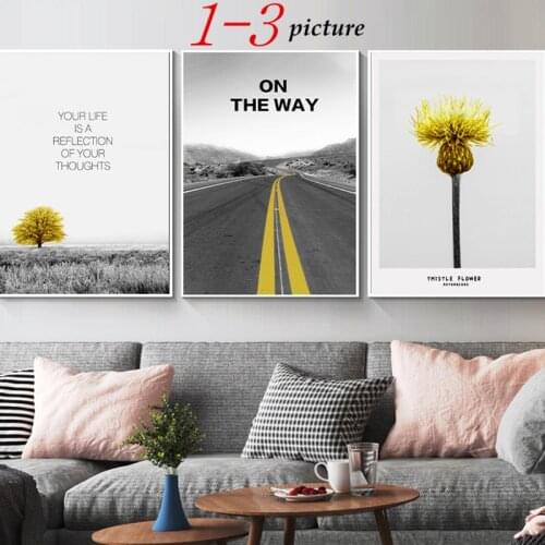 1-3pcs Simple Nordic Black White landscape Golden Tree Highway Flower Dandelion Home Decor Wall Art Canvas Oil Painting Picture