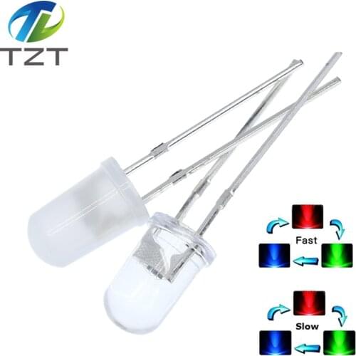 100pcs/lot F5 5mm Fast/Slow RGB Flash Red Green Blue Rainbow Multi Color Light Emitting Diode Round LED Full Color