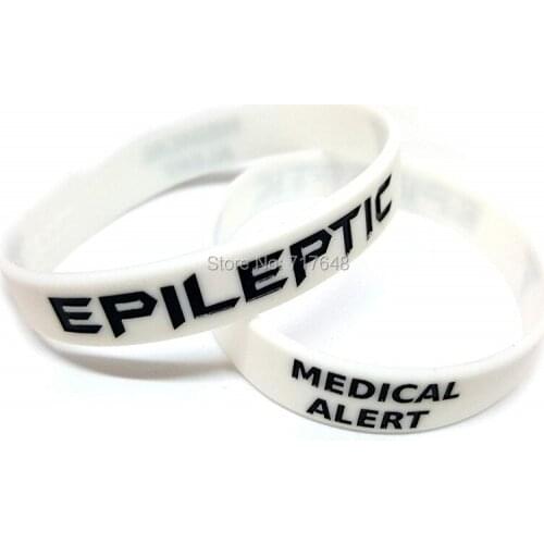 100pcs White EPILEPTIC MEDICAL AWARENESS ALERT wristband silicone bracelets free shipping by ePacket A
