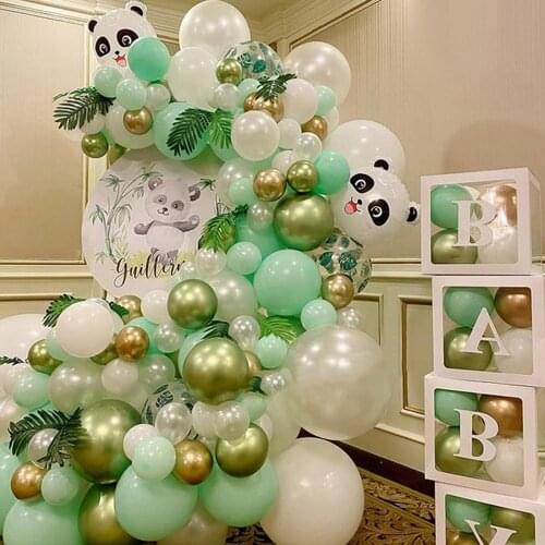115pcs Macaron Green Balloon Garland Arch Kit Chrome Metallic Light Green Latex Balloons Panda Theme Birthday Party Decorations
