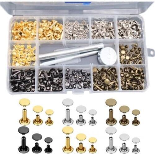 180pcs /set With Punch Pliers Fixing Set Metal Double Cap Rivets Leather Nails Waterproof Rustproof Decorations
