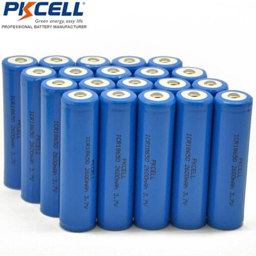 20pcs PKCELL 18650 Battery 3.7v lithium batteries ICR18650 2600MAH rechargeable battery button top protection 18*65