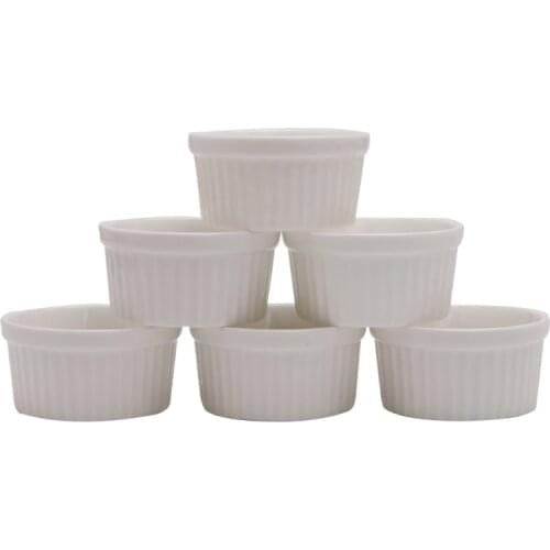 6Pcs White Porcelain Souffle Ramekins Desserts Custard Cups Baking Tools 4oz New B95B