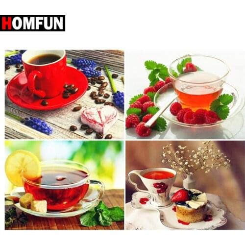 HOMFUN Diamond painting "Cup fruit red tea" Full Square/Round Drill Wall Decor Inlaid Resin Embroidery Craft Cross stitch