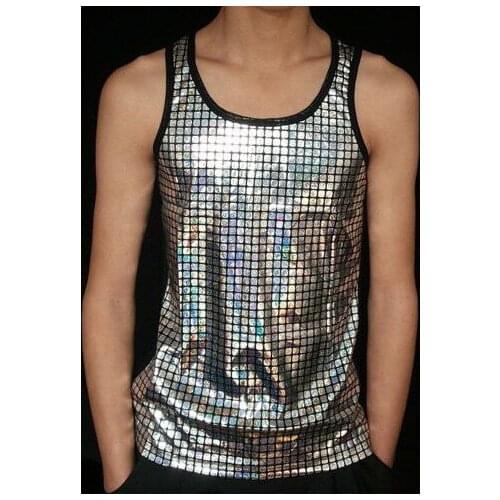 Free shipping Wholesale New Arrival Casual Men Tank Tops Sequined Fashion Cotton Mens Tanks Hiphop Show Tees Stage Wear L,XL,XXL