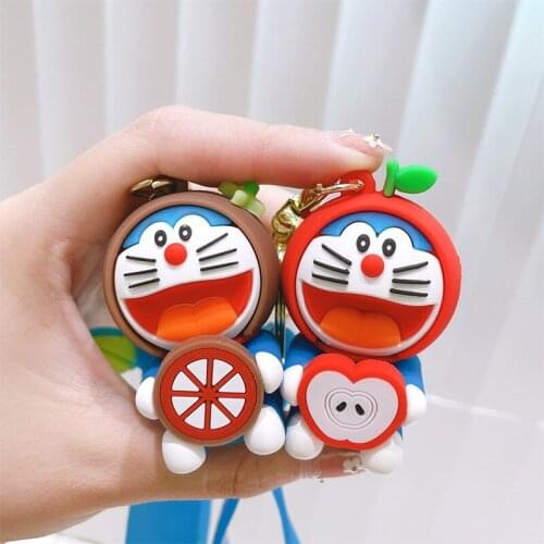 Chaveiro 2021 Trendy Creative Doraemon Keychain PVC Cute Jingle Cat Pendant Mobile Phone Hanging Rope Keychains 017