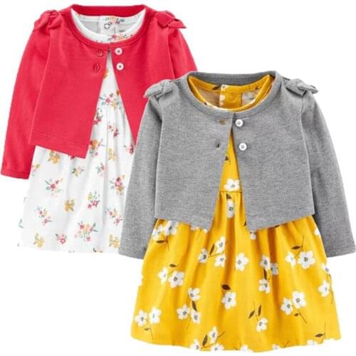 Baby Girls' Playwear Dresses Baby Girls' 100% Cotton Dress and Cardigan Set 2 Piece Short Sleeve Dress + Button Front Cargian
