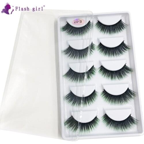 Flash Girl brad Natural 5 Pairs of Handmade Mink Lashes Long Eyelashes Extention Beauty Makeup False Eyelashes E-07