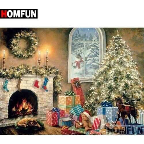 HOMFUN Square Round Drill 5D Diamond Painting Environmental Crafts Full Diamond Embroidery "Christmas scenery" Home decor A27746
