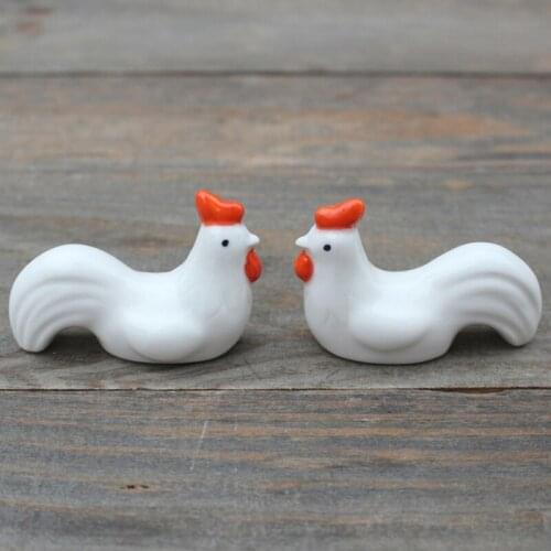 2PCS Ceramic Rooster Chopstick Holder Spoon Rack DIY Handicraft Home Table Ornaments