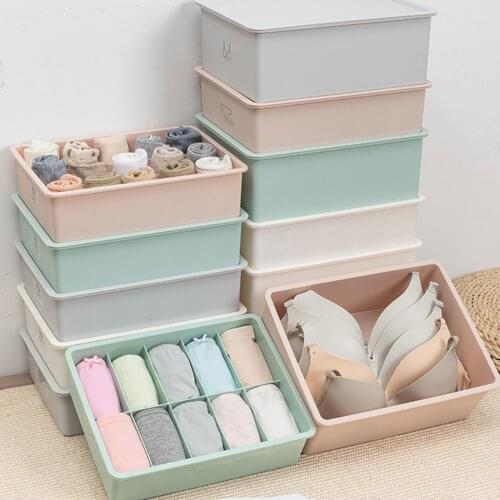 10/15 Grids Underwear Bra Storage Box Organizer Wardrobe Home Plastic Boxes Desktop Box With Cover Drawers Divider Box Organizer