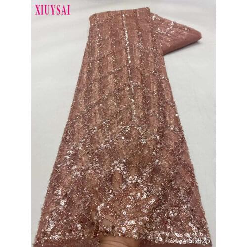 French Heavy Handmade Beads Lace Wine Red Beaded Lace Fabric Luxury African French Tulle Mesh Lace for Wedding Party SL976