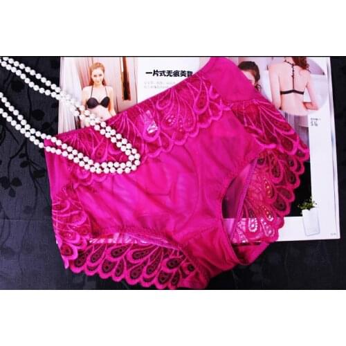 AS11 Full lace With big size underwears women sexy lingerie Hollow peacock pattern Transparent women Panties M-3XL