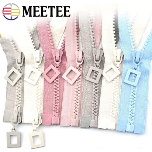 Meetee 2pcs 60-120cm 8# Single/Double Open Resin Zipper Auto Lock Zip for Down Jacket DIY Coat Garment Sewing Zippers Accessory