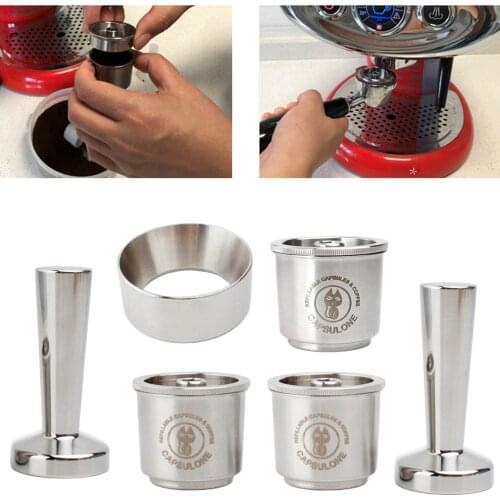 Stainless Steel Reusable Refillable Coffee Capsule Metal Coffee Filter Cup Espresso Dosing Funnel Coffee Powder Hammer