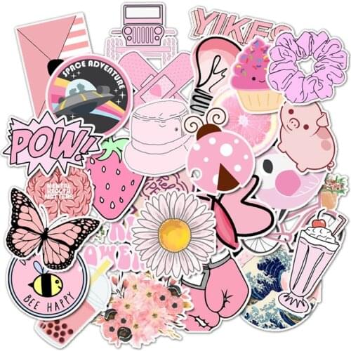 50pcs Vsco Girl Stickers Waterproof Skateboard Scrapbook Suitcase Pink Sticker Pack Animal Laptop Racing Kid Stiker For Children