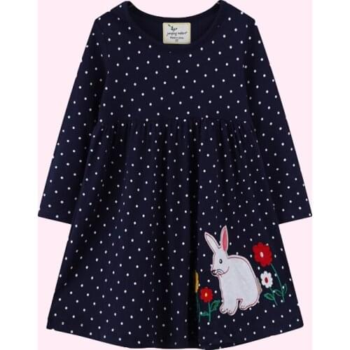 Autumn New Cartoon Rabbit Flower Multi-polka Dot Dress ChildrenS Clothing Girls