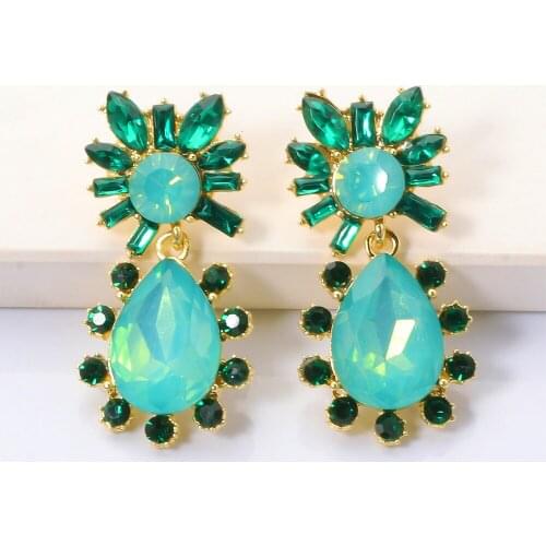 New Green Stone Earrings Rainbow Statement Colorful Hanging Jewelry Wholesale Big Crystal Classic Boho Drop Ear Ring For Women