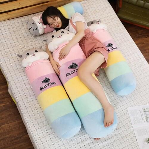 1 pcs e-packet 70/90/110cm Long Rainbow Hamster Plush Pillows Staffed Down Cotton Animal Mouse Toys Kids Gifts Soft Bed Decor