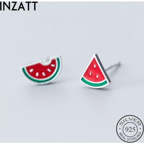 INZATT Creative Watermelon Shape Piercing Delicate 925 Sterling Silver Stud Earrings Prevent Allergy Women Summer Party Bijoux